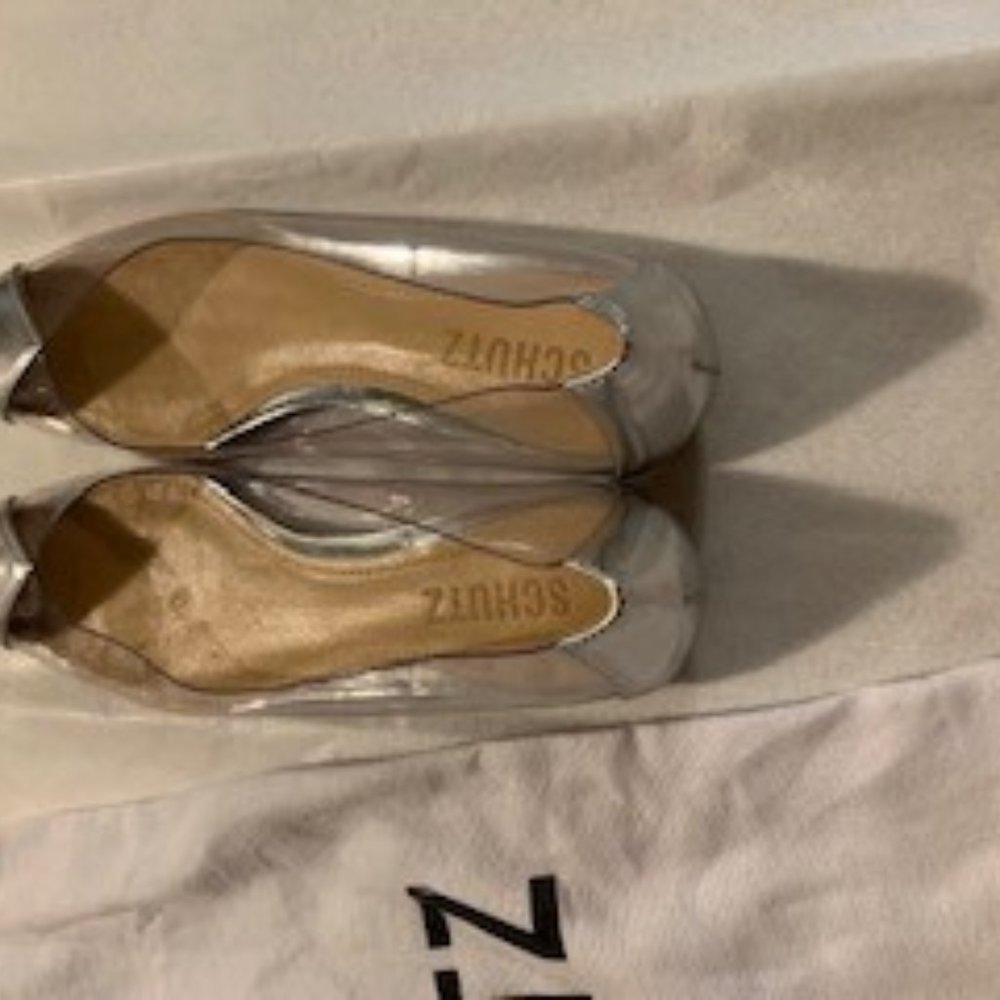 Shultz Clear Silver Pointy Toe Flats